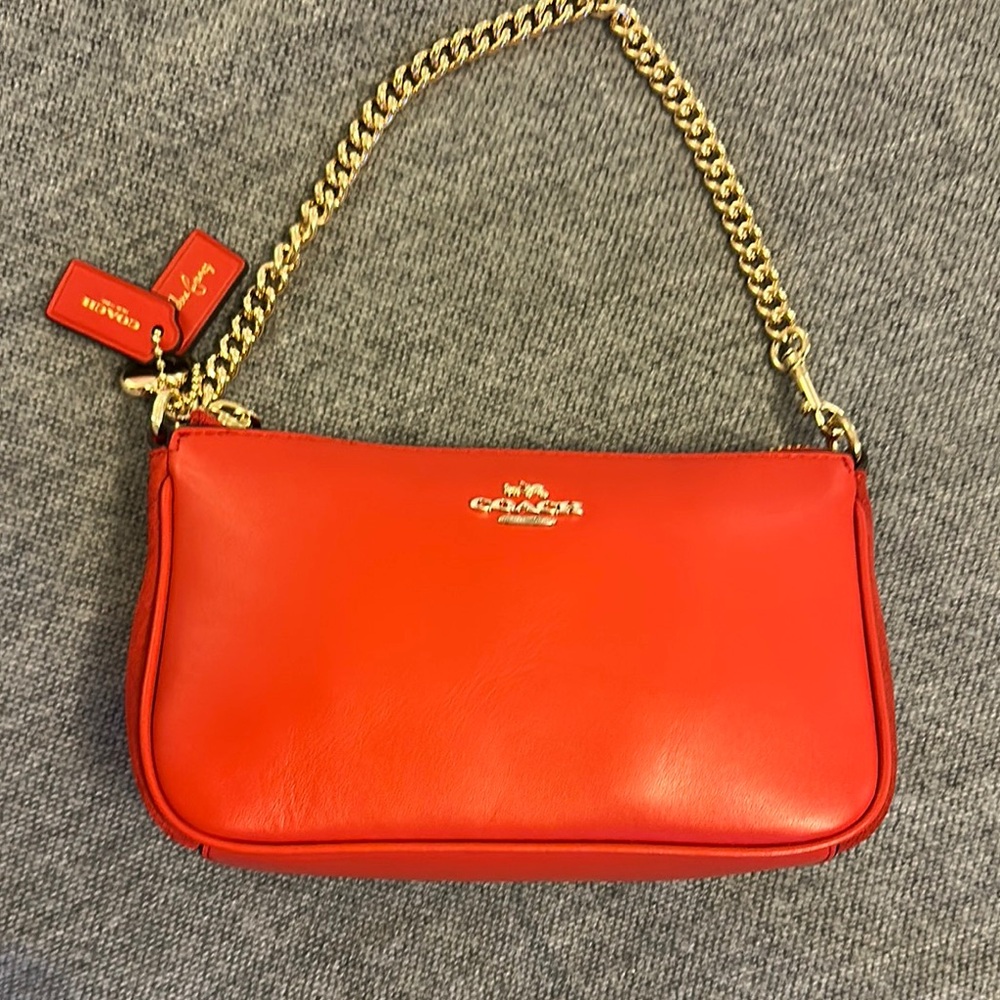 Coach Red and Gold Clutch with Minimalist Design
